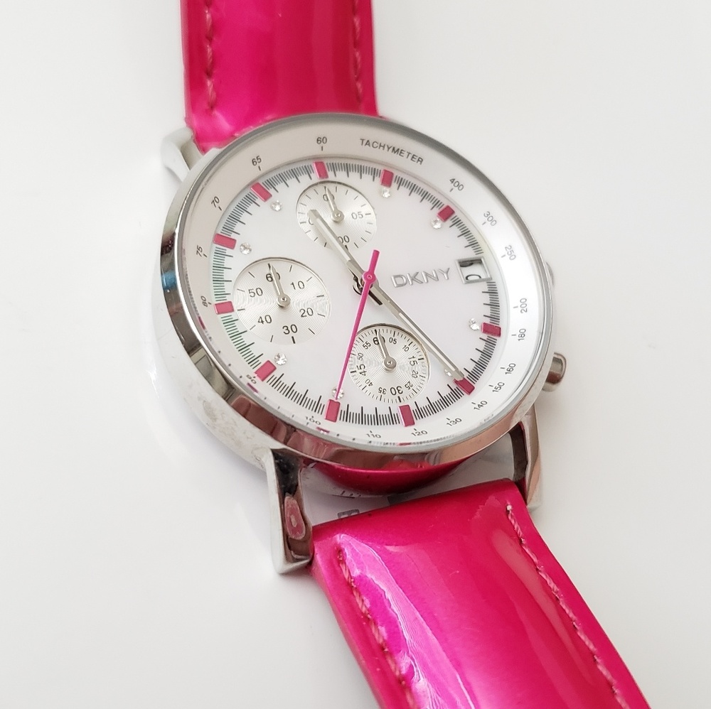 DKNY Pink Leather Stainless Steel Women's Watch